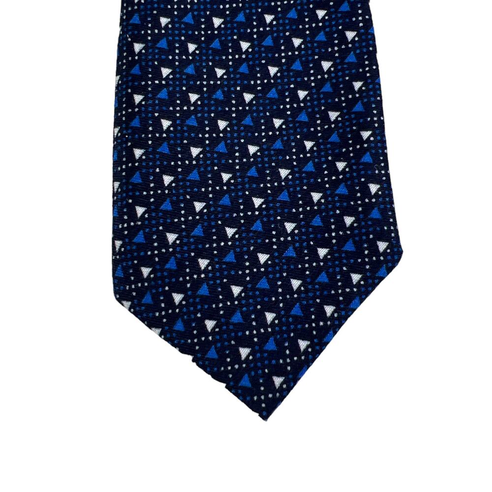 Craft Flow Boys Geometric Triangle Pattern Navy Blue White Skinny Necktie 49"